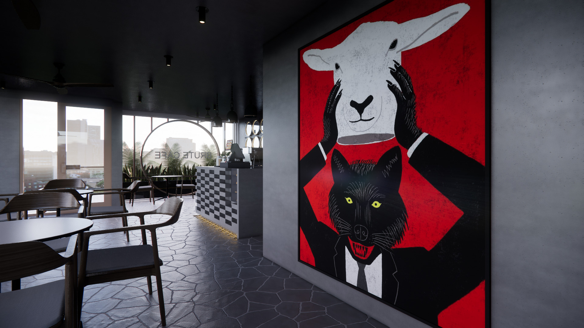 BRUTALIST COFFEE SHOP Low-poly 3D model_1