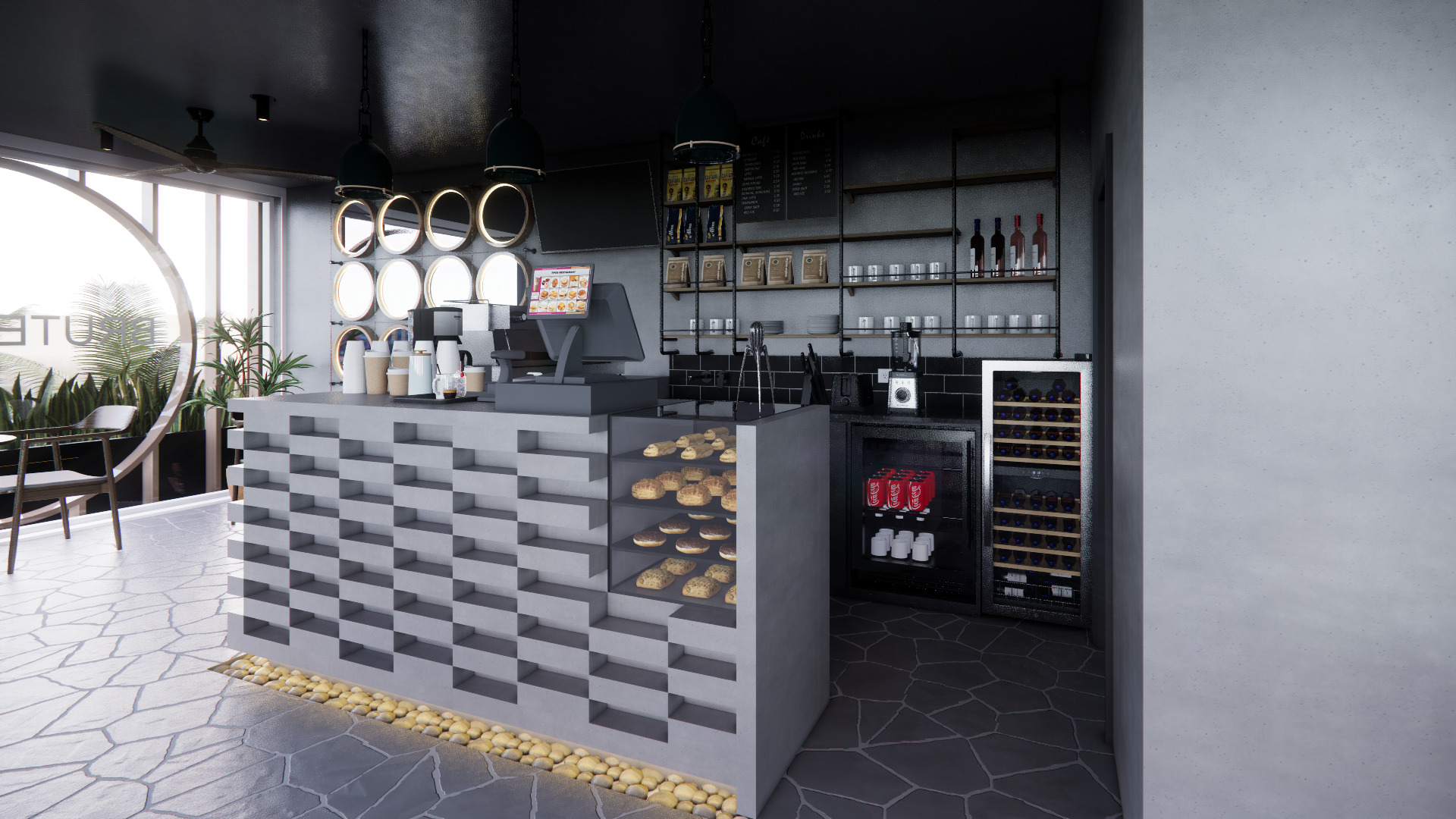 BRUTALIST COFFEE SHOP Low-poly 3D model_3