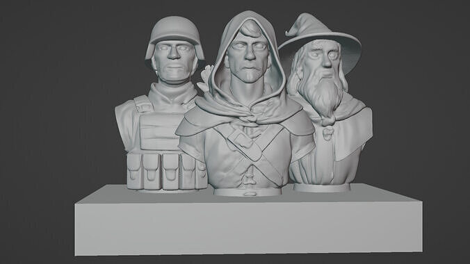 3-in-1  Bust Collection - Generic Soldier Rogue and Wizard  3D print model