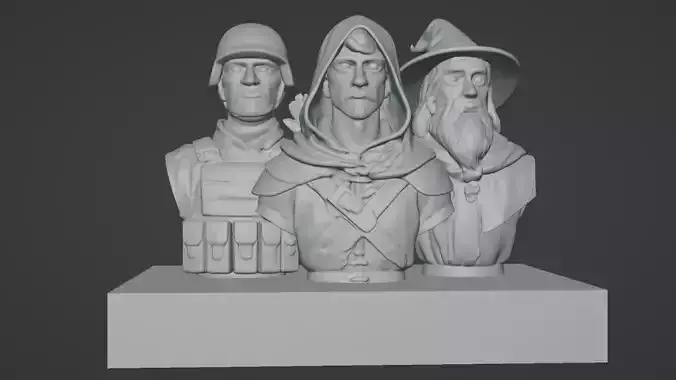 3-in-1  Bust Collection - Generic Soldier Rogue and Wizard  3D print model