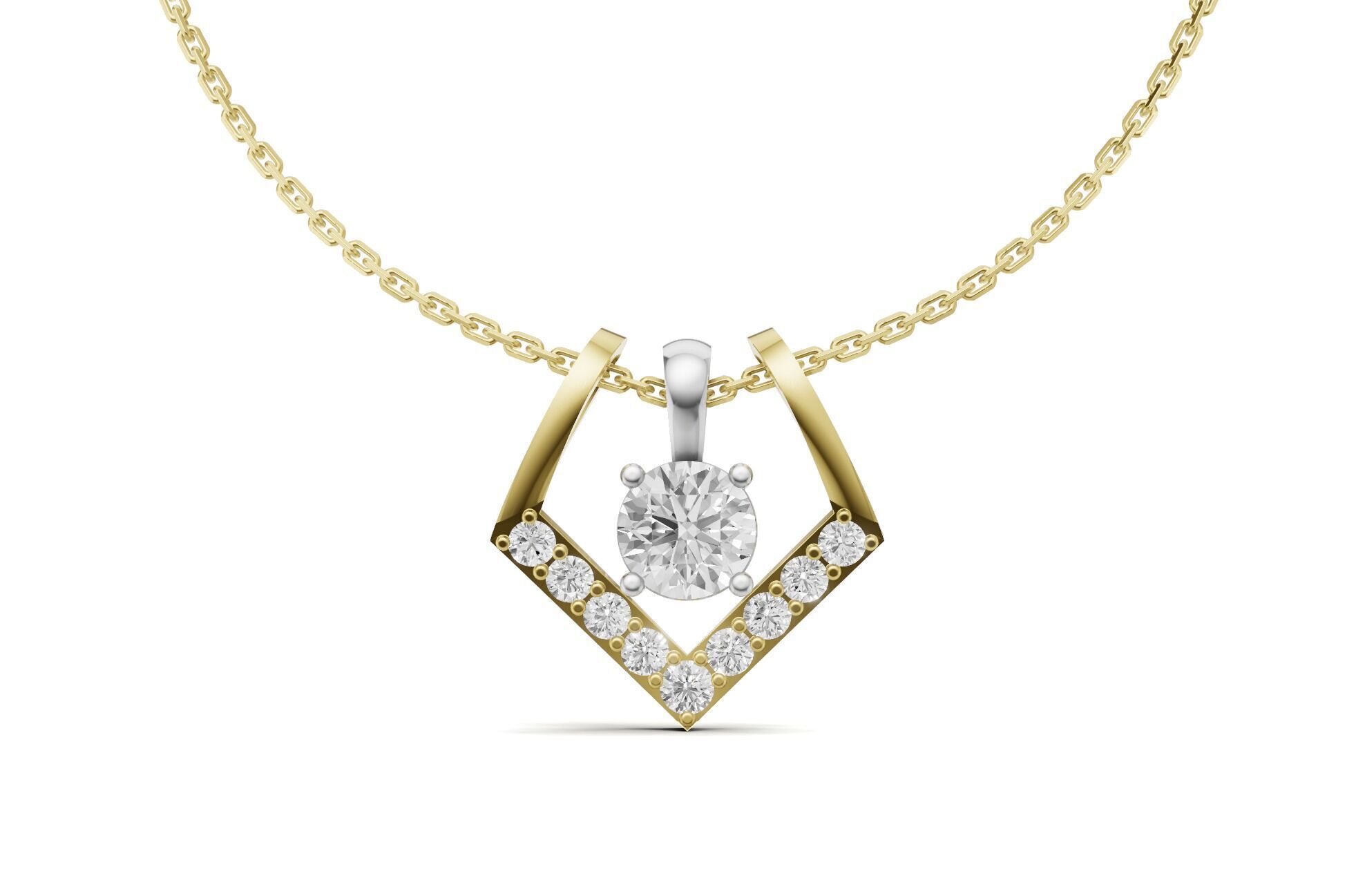 Solitaire Diamond Pendant 2 in 1 V-Shaped Design 3D print model_2
