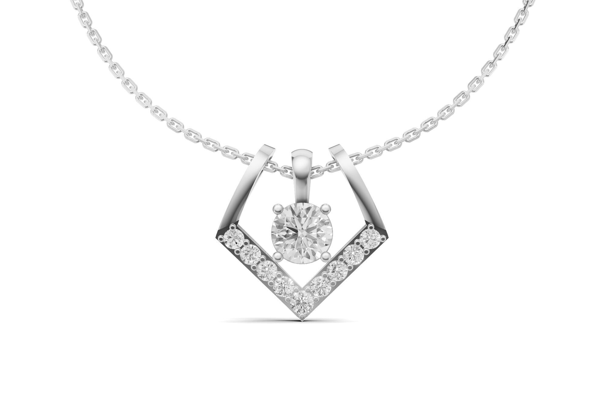 Solitaire Diamond Pendant 2 in 1 V-Shaped Design 3D print model_3