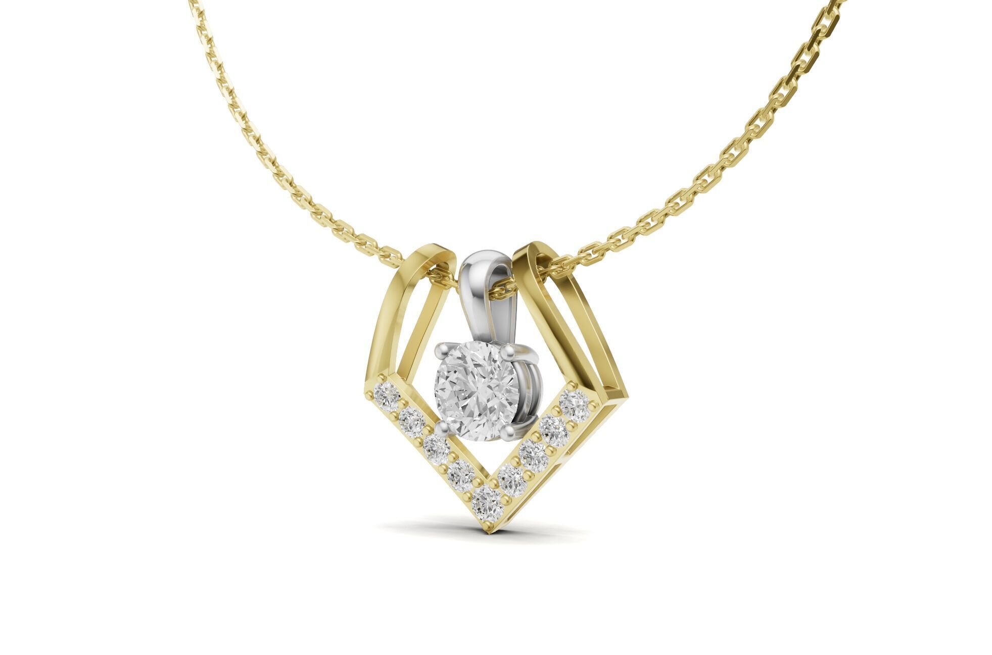 Solitaire Diamond Pendant 2 in 1 V-Shaped Design 3D print model_9