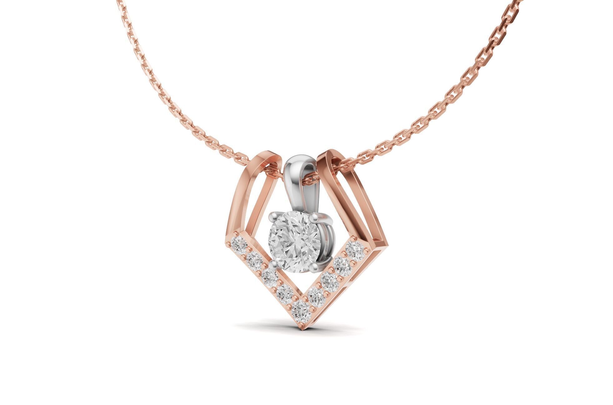 Solitaire Diamond Pendant 2 in 1 V-Shaped Design 3D print model_10