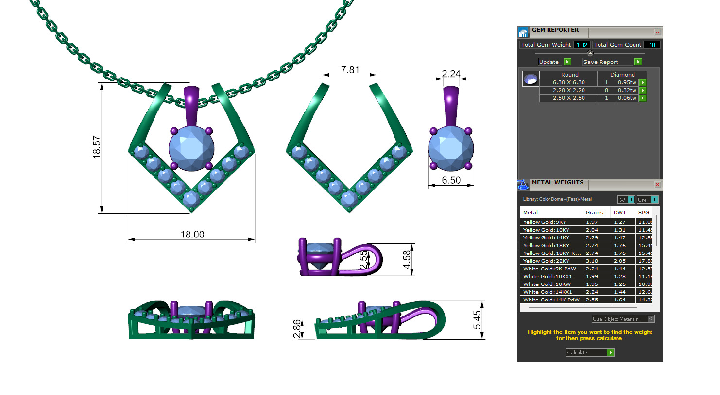 Solitaire Diamond Pendant 2 in 1 V-Shaped Design 3D print model_1