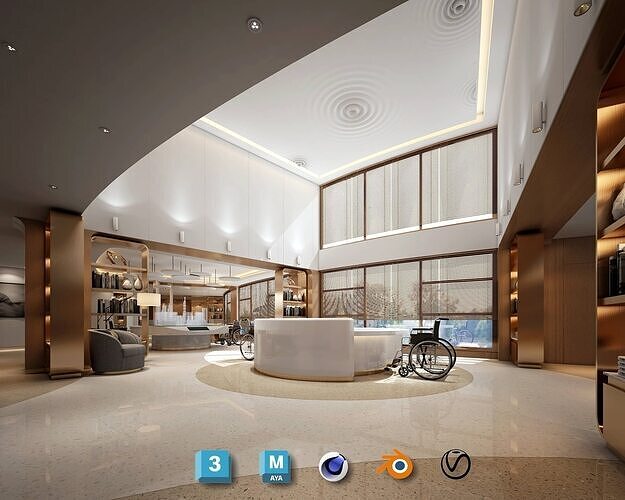 Hospital Reception Corridor Lobby Design - Dental Clinic Low-poly 3D model