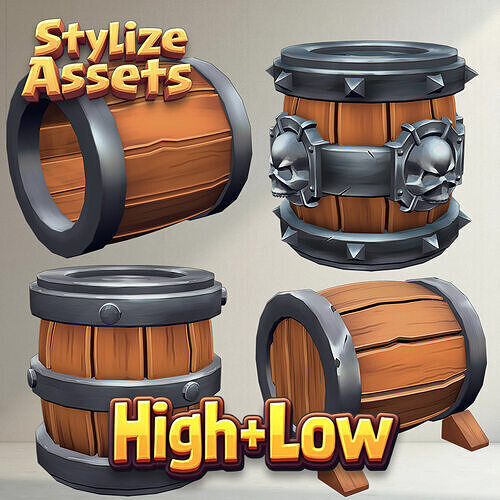 Stylize High and Low-poly 3D model pack Low-poly 3D model