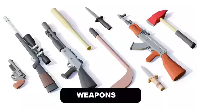 Weapons Low Poly 3D Pack Low-poly 3D model