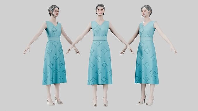 Dress 02 Sky Blue Low-poly 3D model