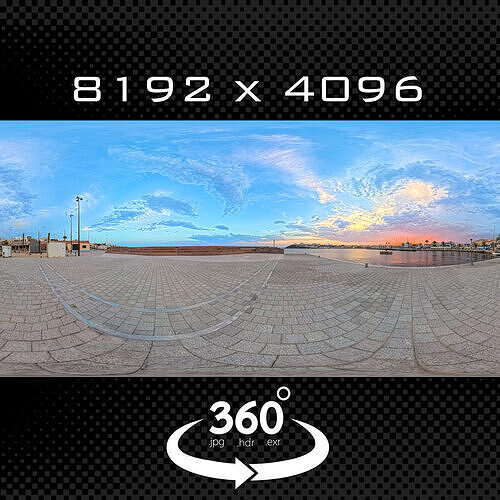  Panorama - Modern Marina Promenade at Golden Hour Low-poly 3D model