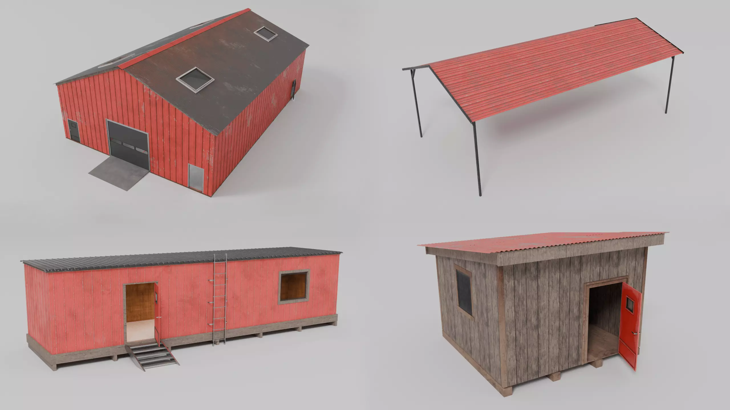 Rural Industrial Structures Pack Low-poly 3D model_0