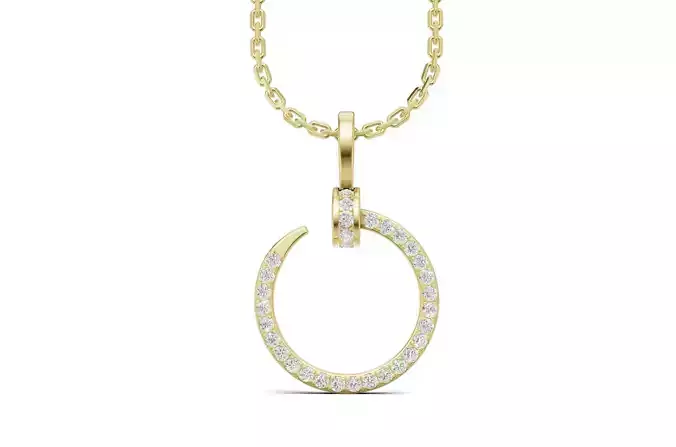 Diamond Hoop Pendant 3D Model in Gold