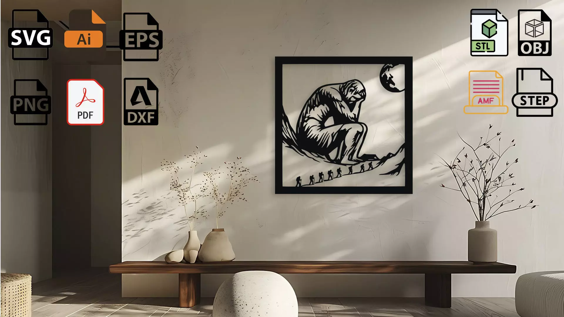 Wall Decor Art The Thinker and the Journey 3D print model