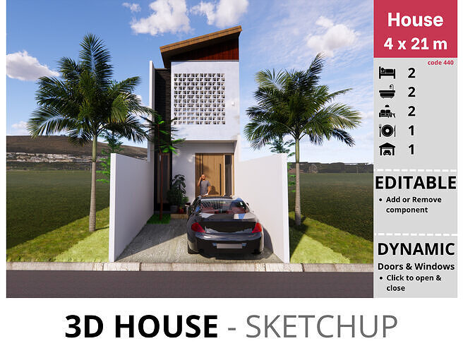 House 4x21m code 440- Sketchup 3D model 3D model 3D model