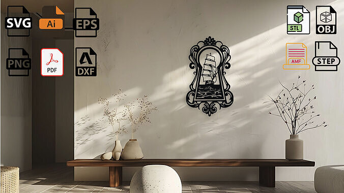Wall Decor Art - Sailing Ship in a Keyhole 3D print model