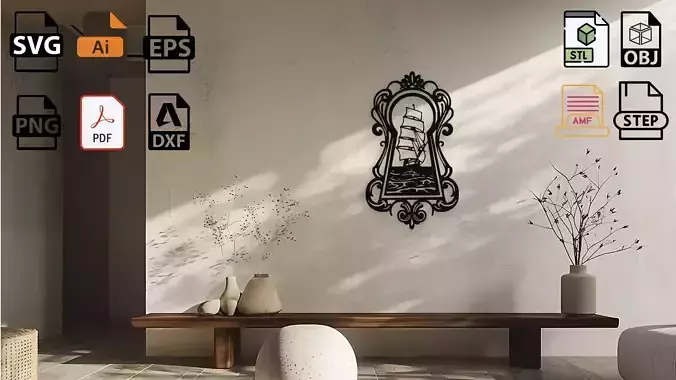 Wall Decor Art - Sailing Ship in a Keyhole 3D print model