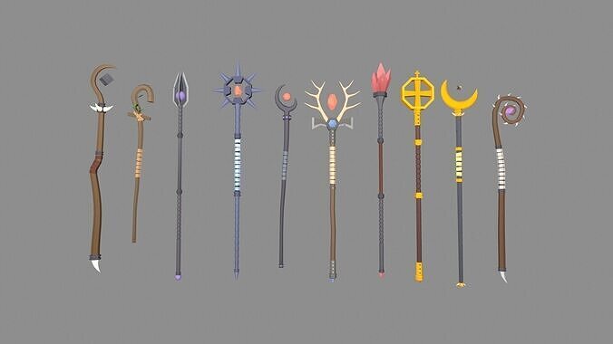Stylized Magic Staffs Low-poly 3D model