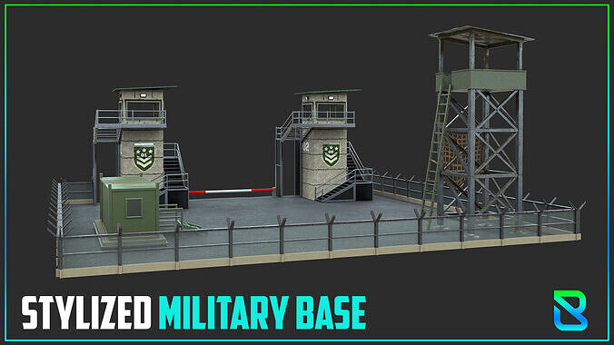 Stylized Military Base Low-poly 3D model