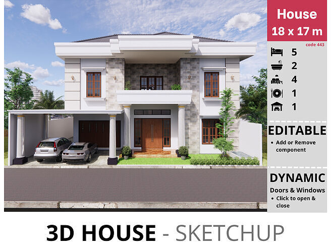 House 9x15m code 443- Sketchup 3D model 3D model 3D model