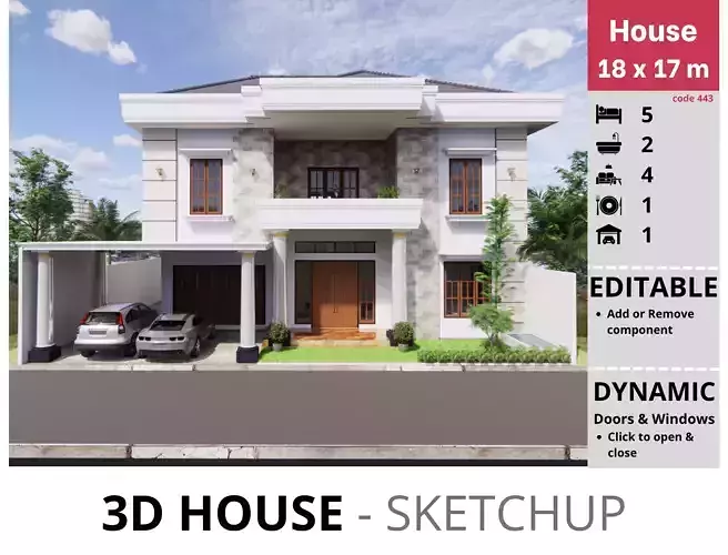 House 9x15m code 443- Sketchup 3D model 3D model