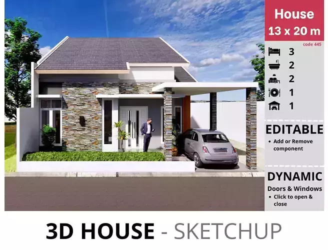 House 13x20m code 445- Sketchup 3D model 3D model