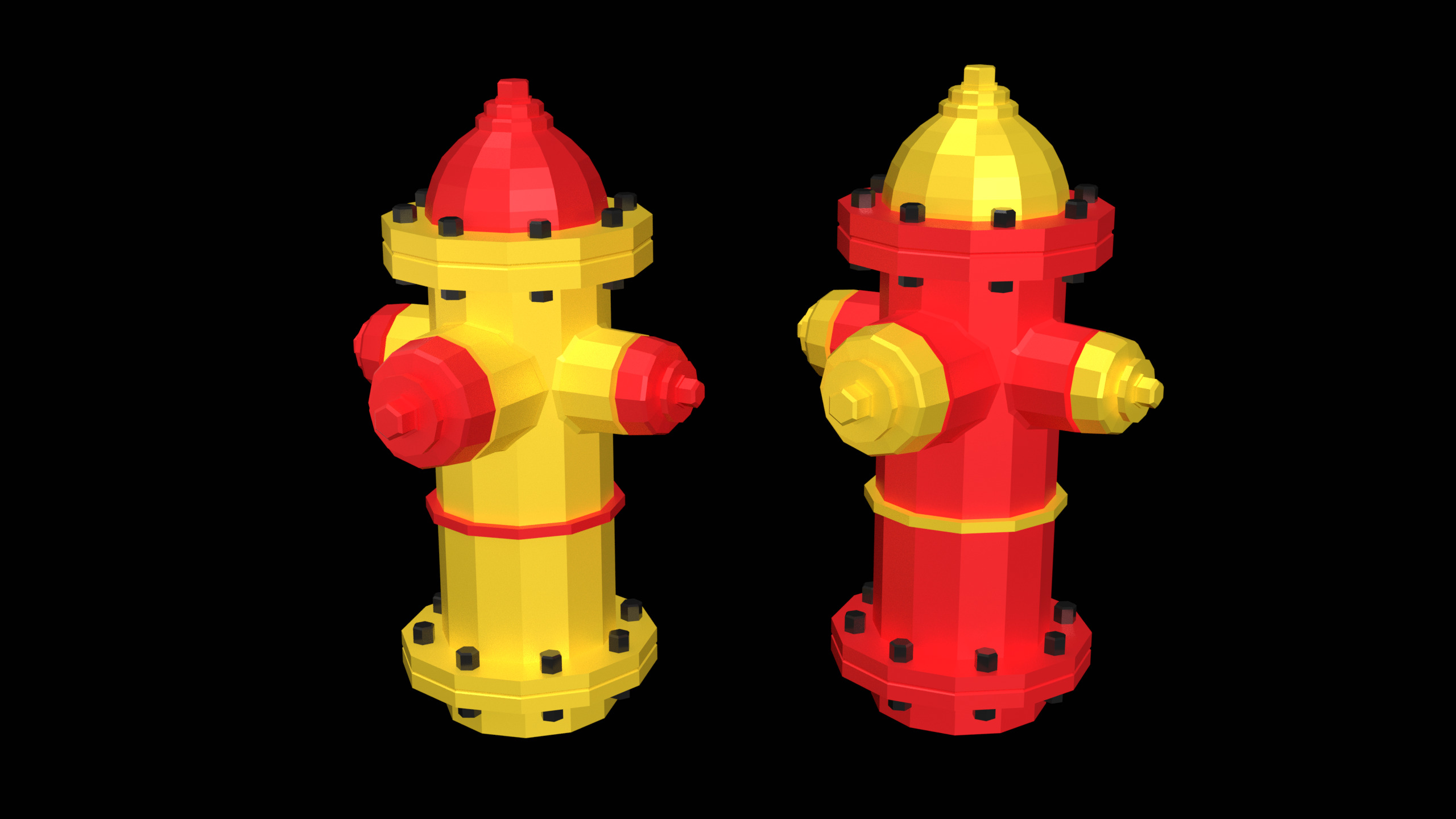 LowPoly red and yellow Fire hydrant with two color variants Free low-poly 3D model_1