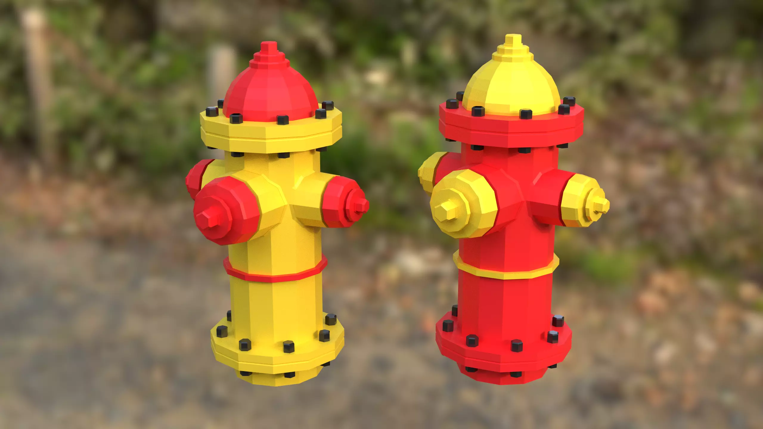 LowPoly red and yellow Fire hydrant with two color variants Free low-poly 3D model_0