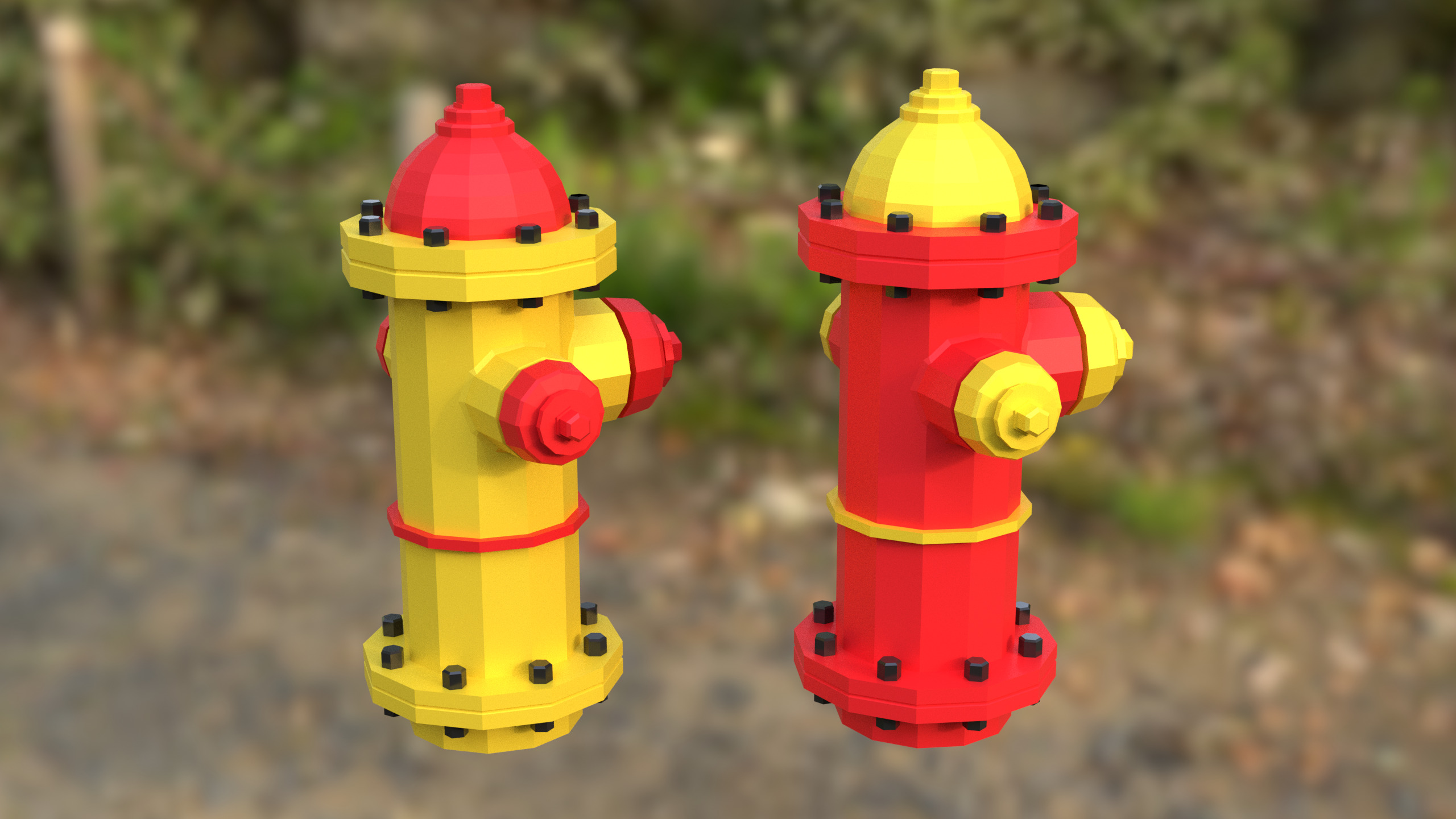 LowPoly red and yellow Fire hydrant with two color variants Free low-poly 3D model_14