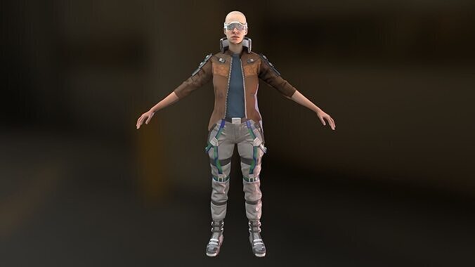 Cyberpunk Character - Sci-Fi Female Soldier with Augmented Gear Low-poly 3D model