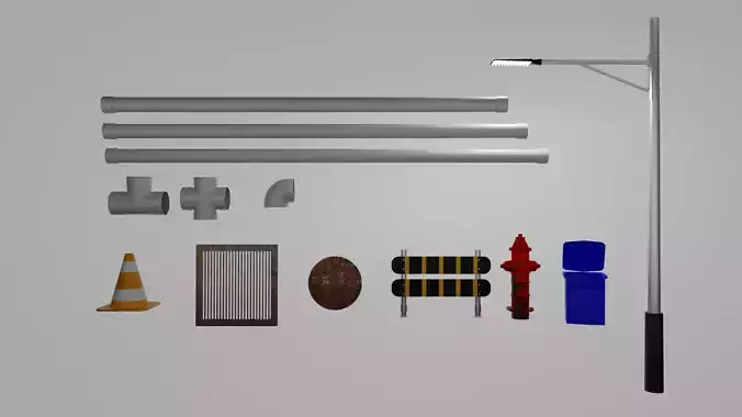 Urban Street and Road Props Pack  Low Poly 3D Model Collection