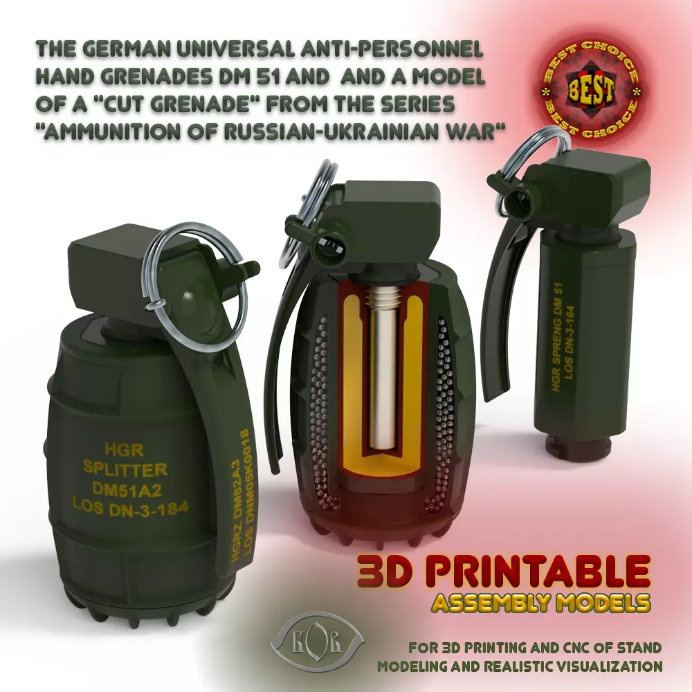 German DM51 hand grenade assembly printable moulage 3D model_0