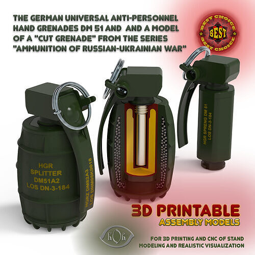 German DM51 hand grenade assembly printable moulage 3D model