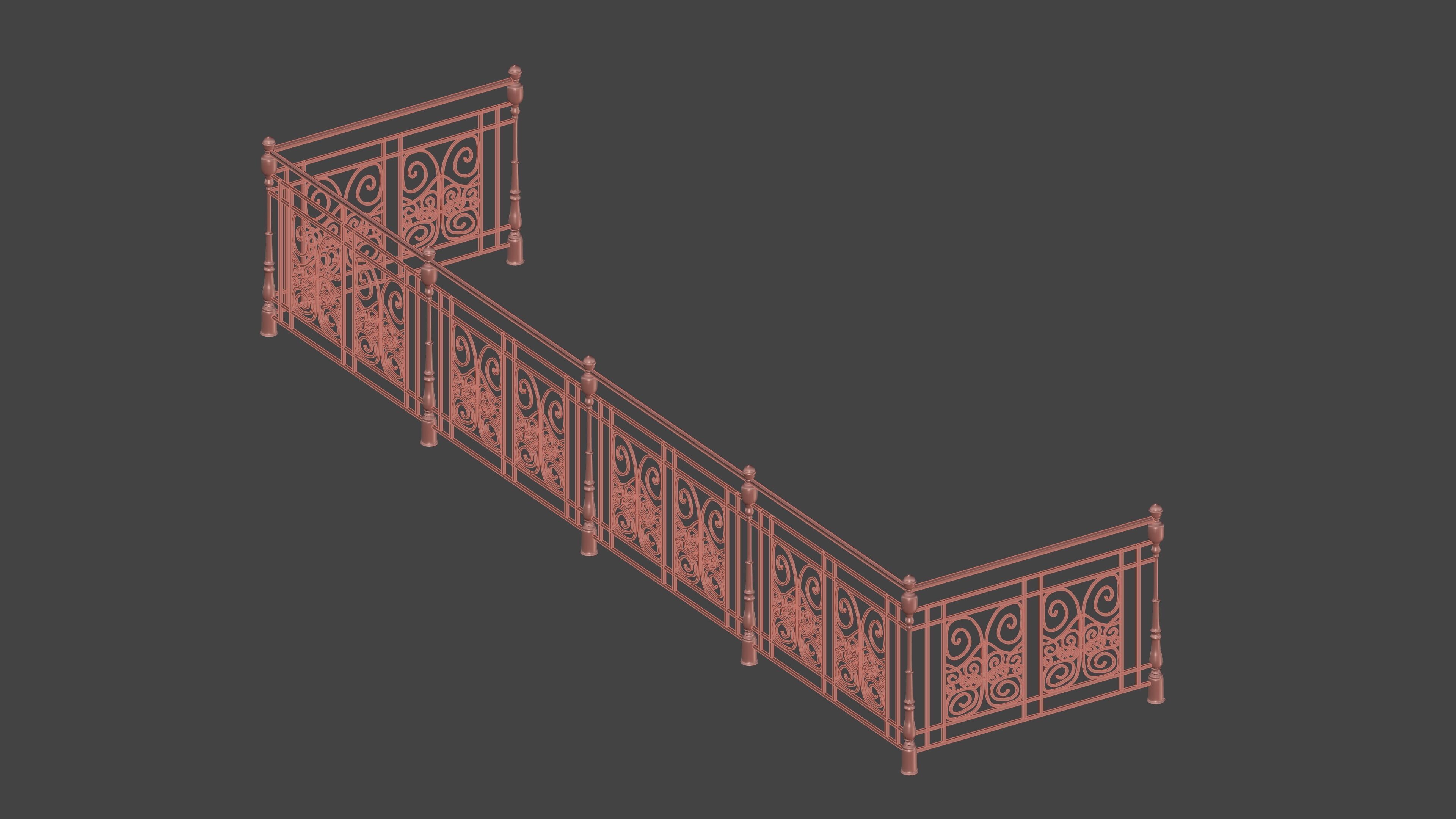Metal Neoclassical Railing 2 Free 3D model_8