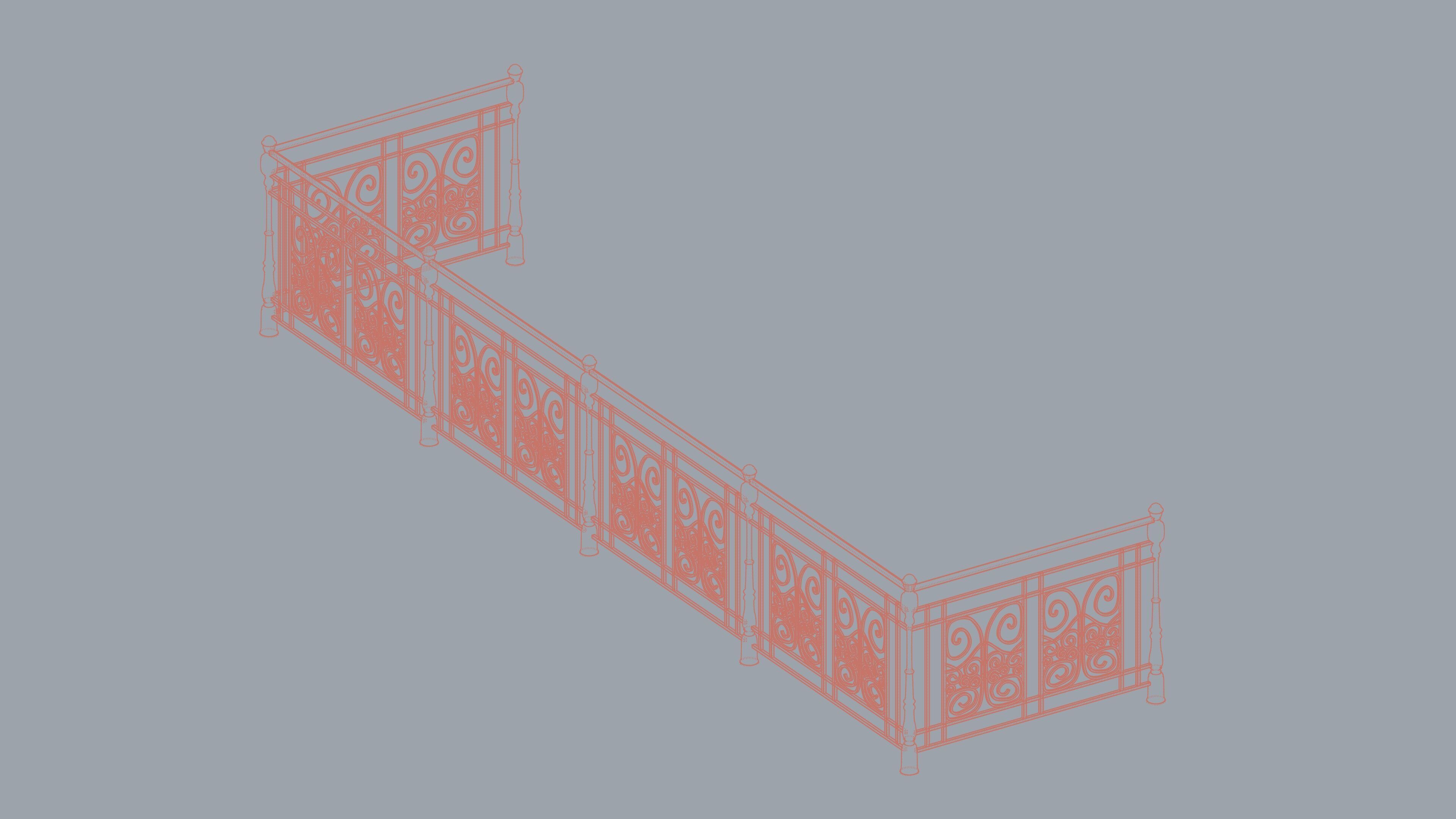 Metal Neoclassical Railing 2 Free 3D model_10