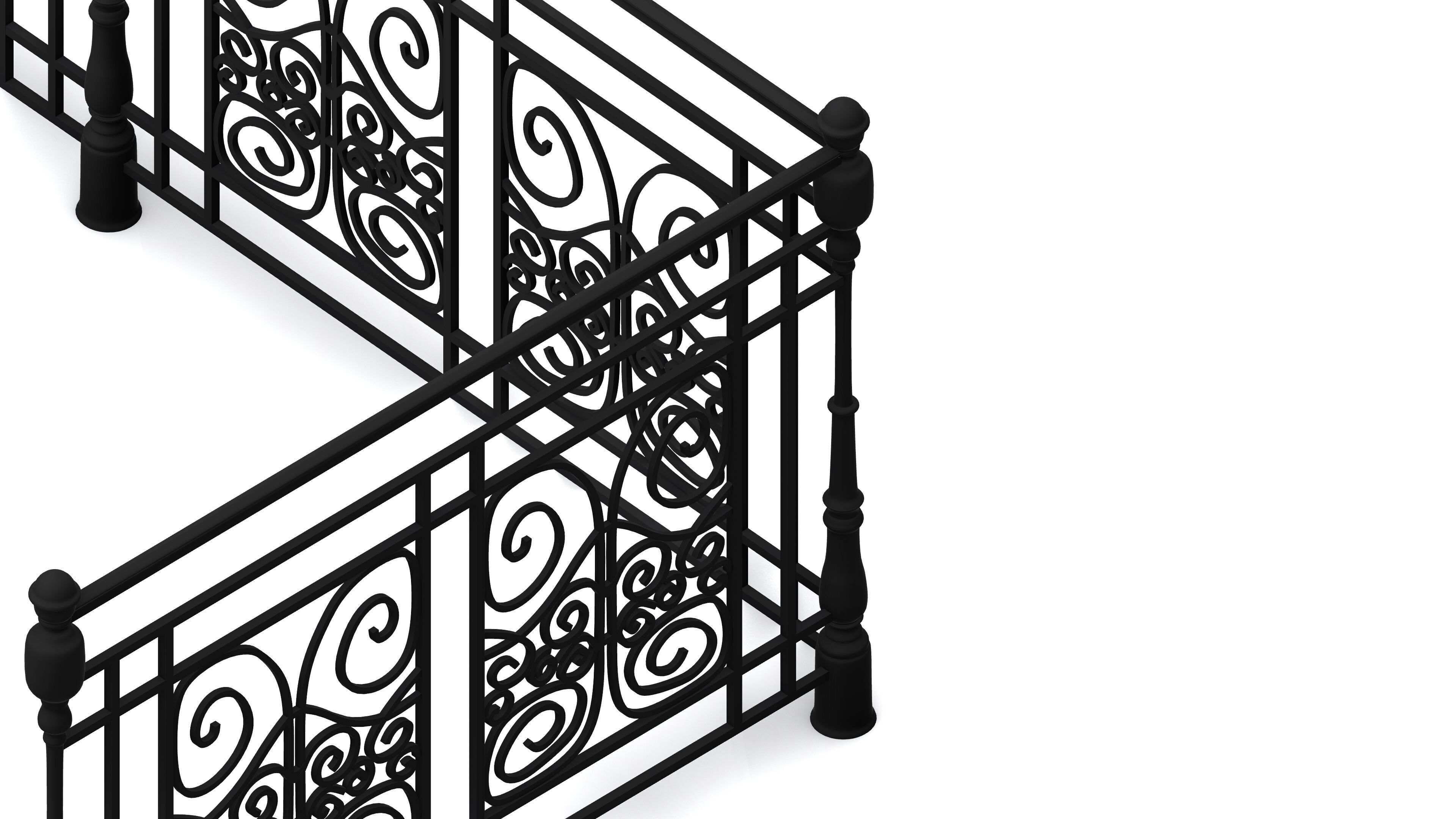 Metal Neoclassical Railing 2 Free 3D model_4