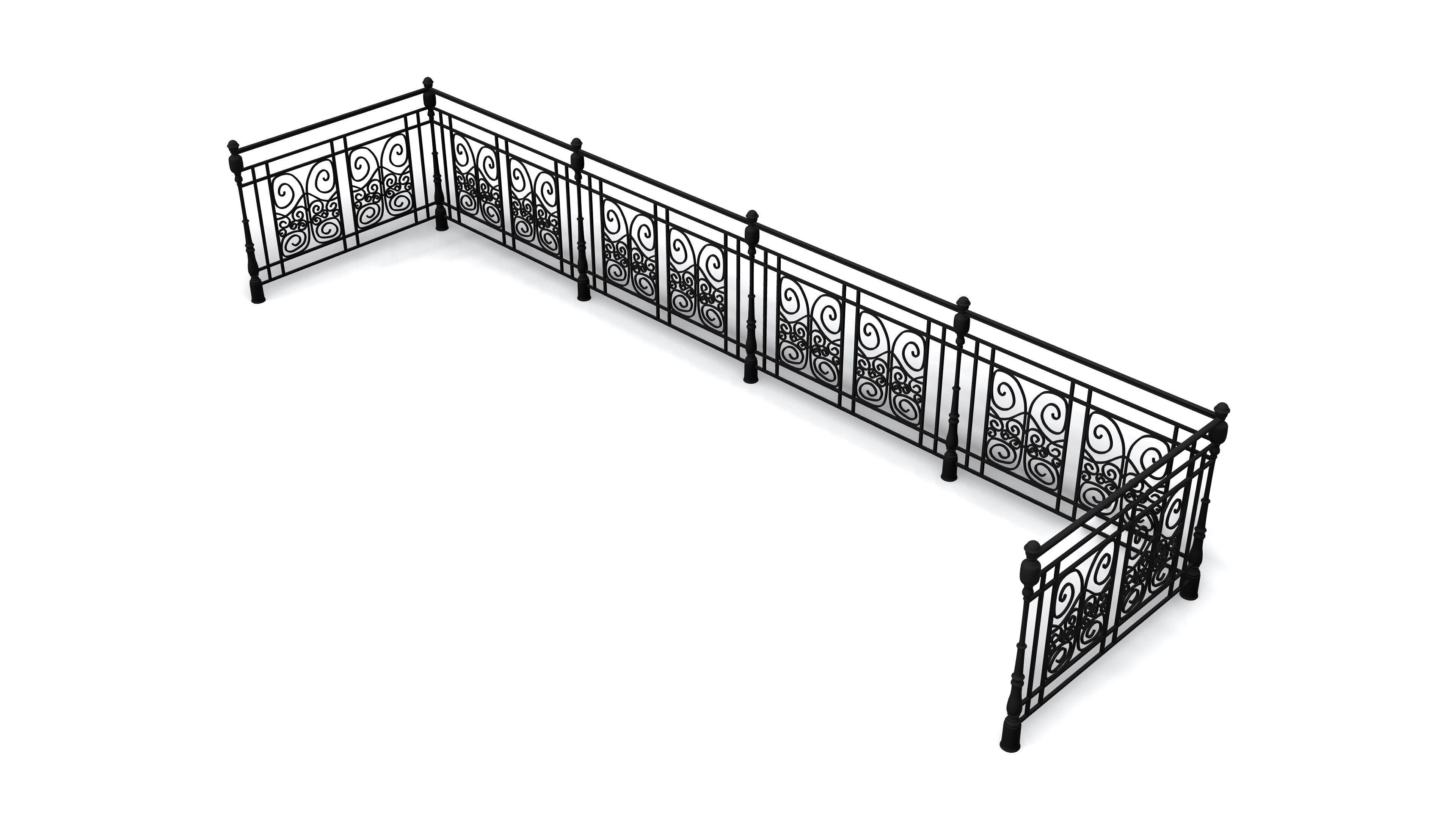 Metal Neoclassical Railing 2 Free 3D model_5