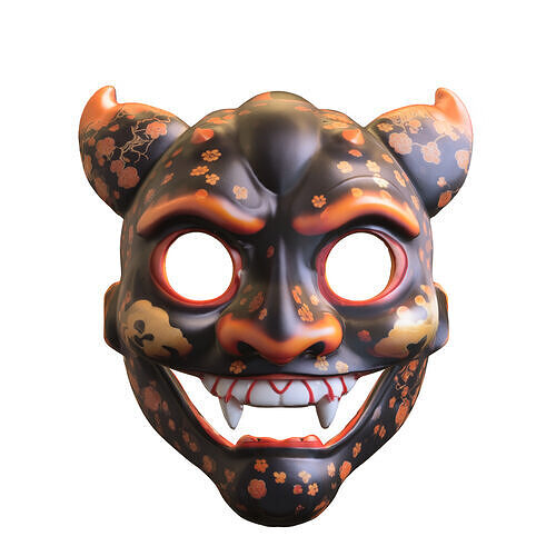 Floral Oni Demon Mask Low-poly 3D model