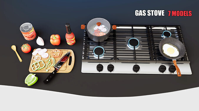Gas Stove Low-poly 3D model