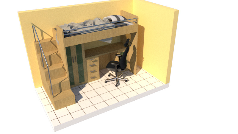 bunk bed single  3D model_1