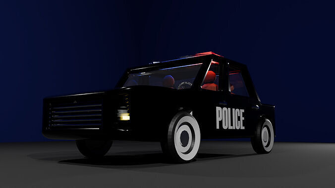 Game Ready Police Cruiser 3D Model Black and Retro Style Low-poly 3D model
