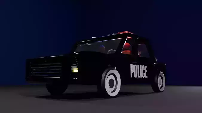 Game Ready Police Cruiser 3D Model Black and Retro Style