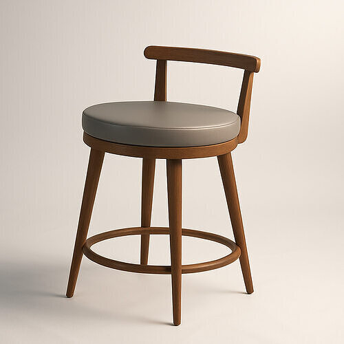 Modern Wooden Bar Stool with Round Cushion Seat 3D print model