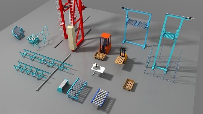 Conveyor stuff for warehouse Low-poly 3D model