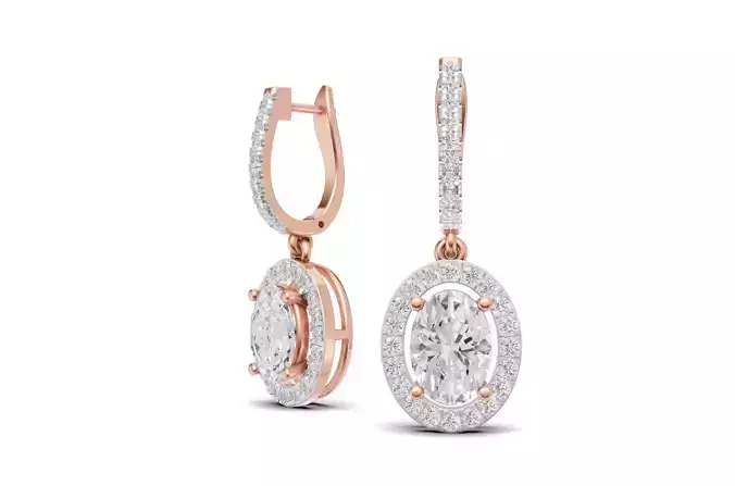Oval Diamond Drop Earrings with Bali