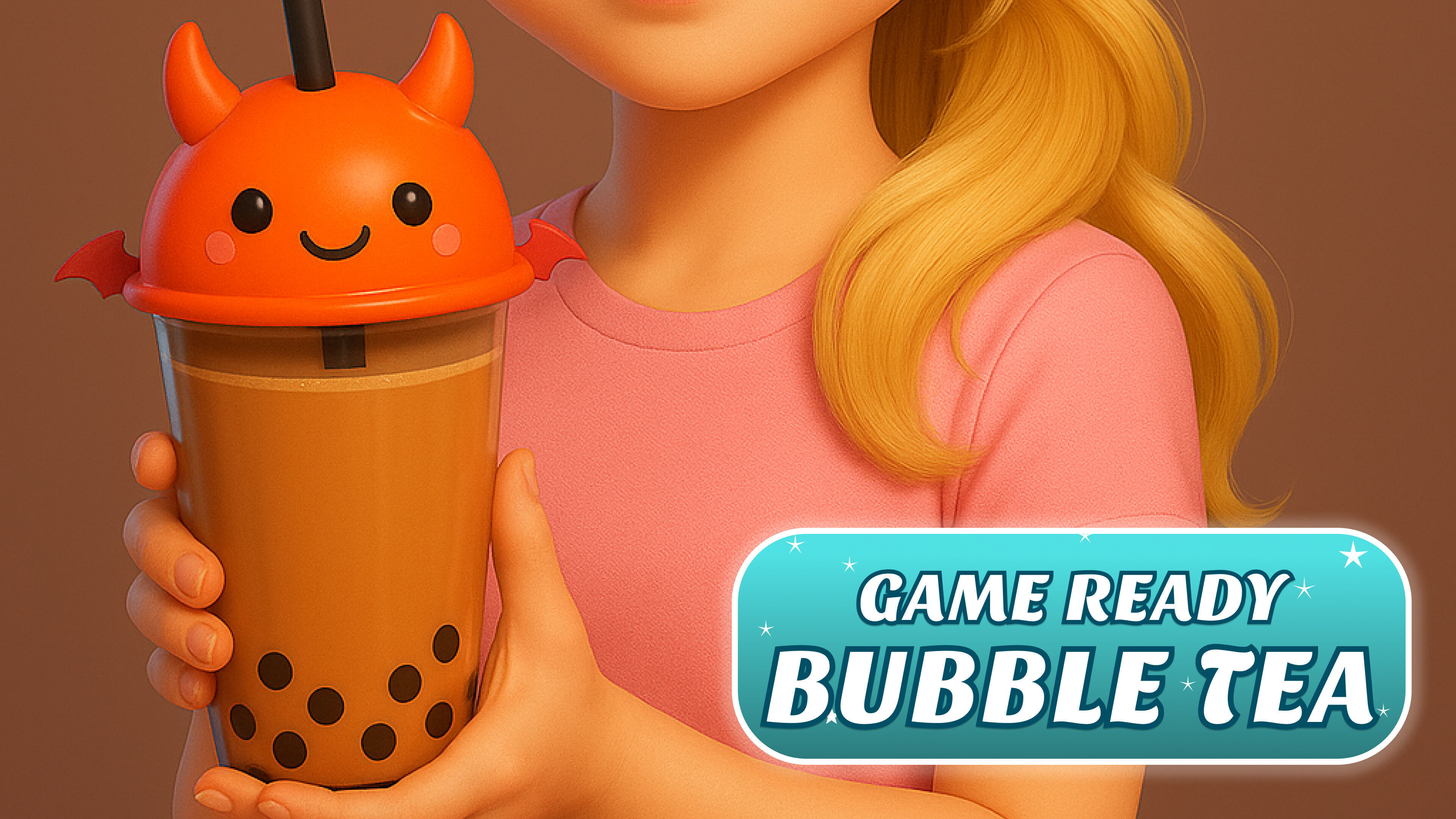 Low-Poly Devil Bubble Tea Low-poly 3D model_2