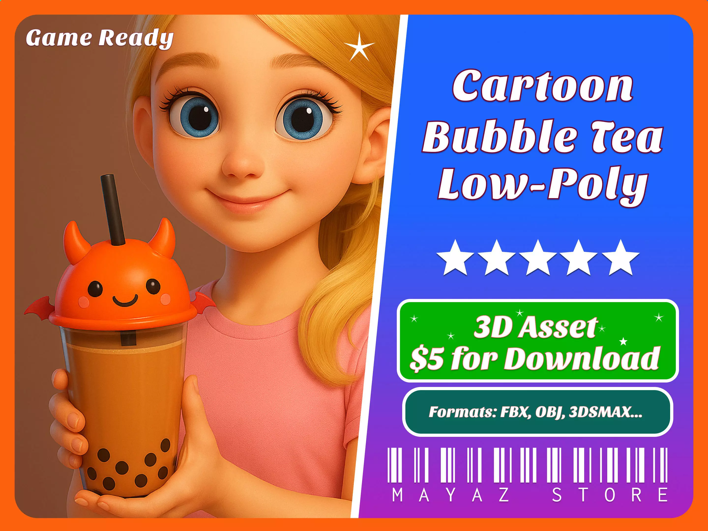 Low-Poly Devil Bubble Tea Low-poly 3D model_0