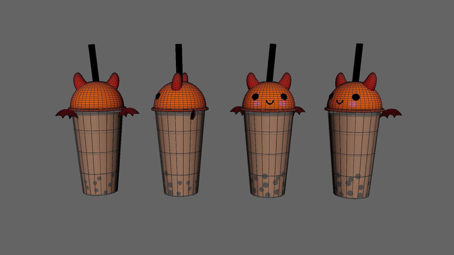 Low-Poly Devil Bubble Tea Low-poly 3D model_9