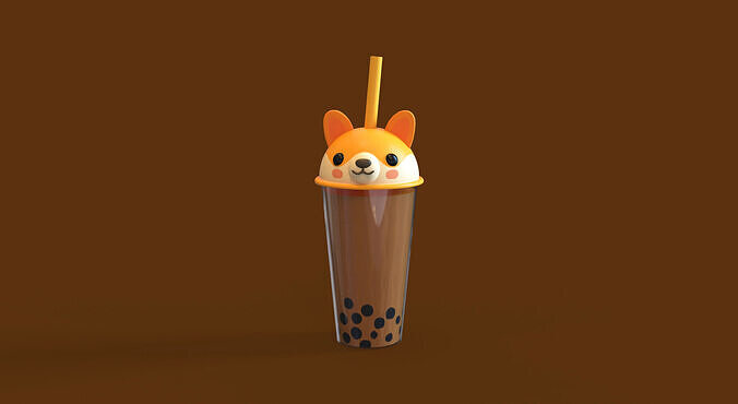 Low-Poly Fox Bubble Tea
