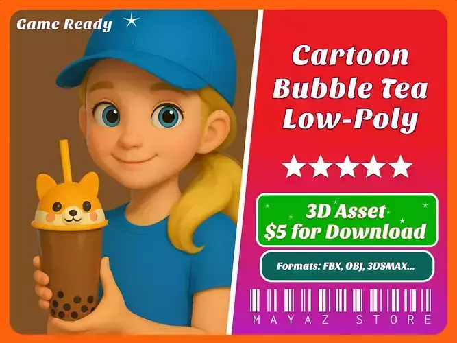 Low-Poly Fox Bubble Tea