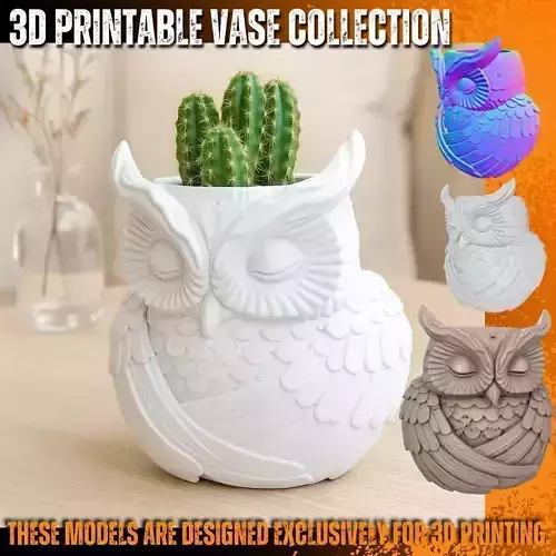 Sleepy Owl Planter Pen Holder 3D Printable STL 3D print model